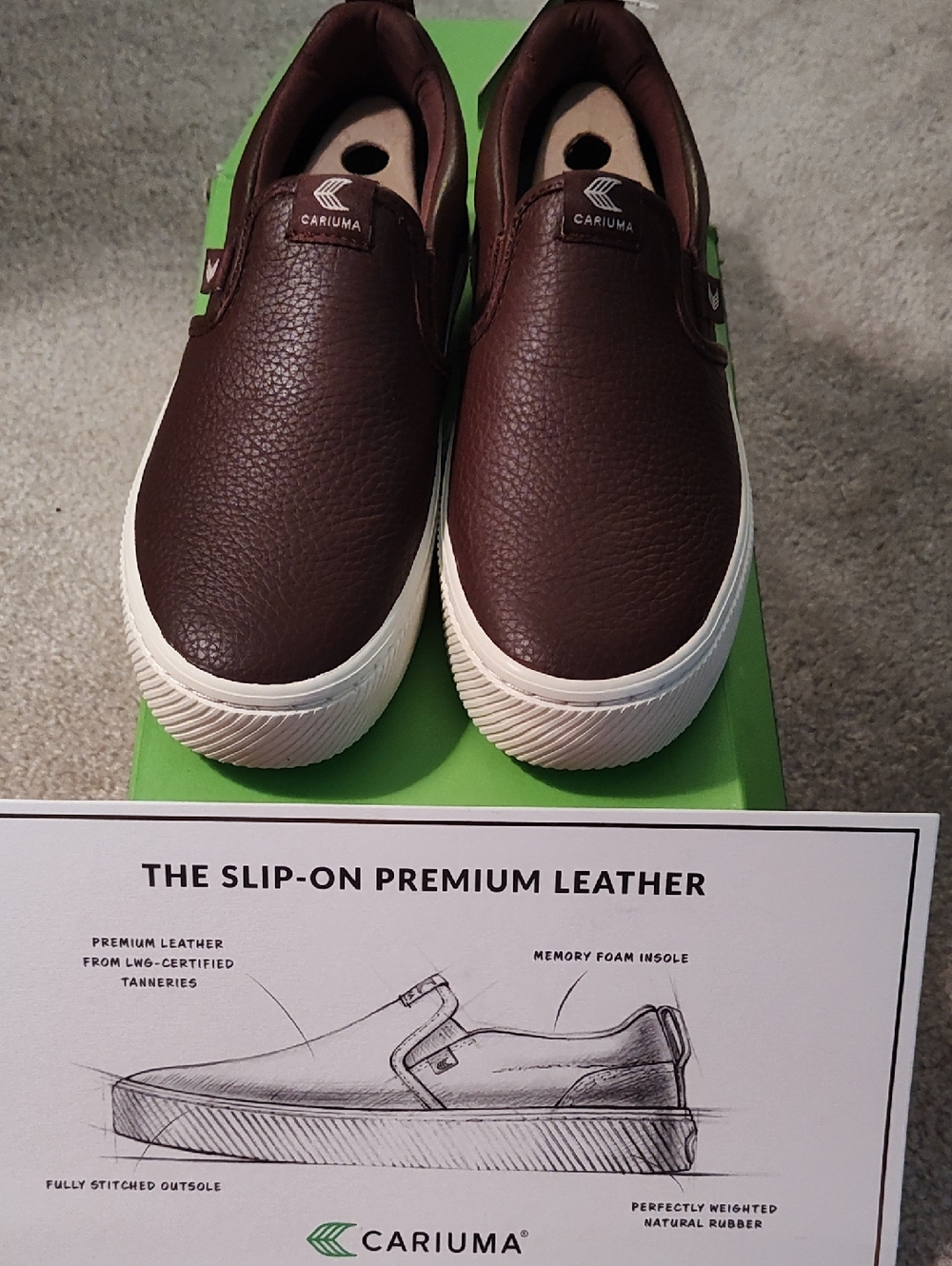 Cariuma Slip-On Leather Sneakers - Dark Brown with White Sole